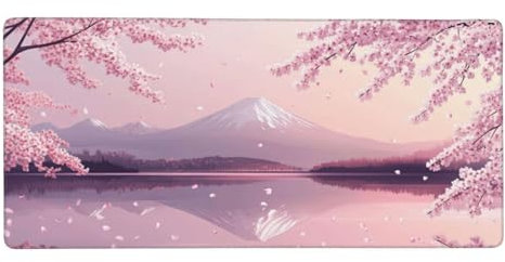 Mousepad Rosa Schreibtischunterlage Berg Fuji Mauspad XXL 800 x 400 x 3 mm, WassXerdicht Mousepad Gaming Zubehör,Anti-Rutsch Desk Mat mit Genähte Kanten, Mauspads Büro Deko, Geschenke für Frauen-Y173