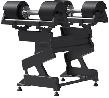 SNODE Adjustable Dumbbell, 40kg (Pair) with Dumbbell Rack, Cast Iron Plates, Iron Base and Rack, Anti-Slip Metal Handle, Fast Adjust, Compact Design, Strength Equipment for Home Gym