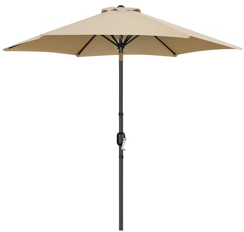 Yaheetech Parasol de Jardin 270 cm, Pliable, avec Toile Inclinable, Protection UV, Manivelle, 6 Baleines, pour Plage Terrasse Patio Piscine Kaki