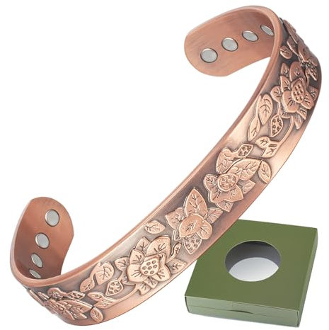 Wollet Bracciale in rame da uomo, bracciale magnetico a forma di rosa con scatola regalo (CPB-2049-B)