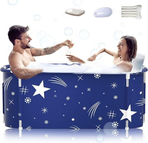 Baignoire pliable portable extra large de 140 cm avec cadre en métal pour adulte, baignoire SPA familiale avec couvercle pour petite salle de bain (Style d'étoiles LK1)