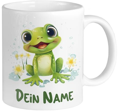 GRAZDesign Taza personalizada de rana con nombre para niños, taza infantil de cerámica, 330 ml