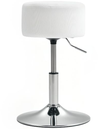 HOMCOM Taburete de Bar Giratorio 360° Regulable en Altura 52-66 cm Blanco | Taburete Giratorio, Silla Alta, Tapizado en Pana, para Cocina Comedor Tocador Mostrador