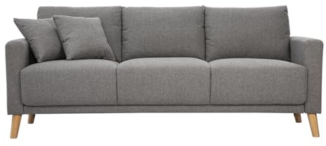 Miliboo MUNIK 3-Sitzer-Sofa aus grauem Stoff und hellem Holz