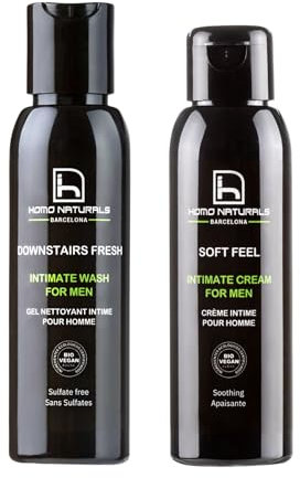 Homo Naturals Gel intime + Crème intime – Kit soin intime pour hommes – Coffret cadeau homme – Soin corporel – Cosmétique masculine – Cadeaux pour homme – Traitement 100% naturel & BIO