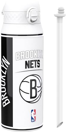 NBA Brooklyn Nets Sports Thermal Water Bottle with Removable Straw, 750ml/24oz, Leak-Proof Insulated Drinking Bottle, Easy to Open, Secure Lock, Dishwasher Safe, Flip Cover, Metal Bottle