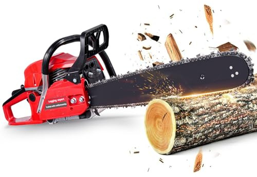 RITHRY 52cc 20 50 cm Petrol Chainsaw 4.2KW 11500PRM, Powerful, Lightweight, Durable and Heavy-Duty, with 550ML Large Capacity Fuel Tank, Metal Saw Blade to Handle DIY and Gardening Cutting Jobs