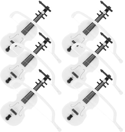 BCOATH 6 Stück Miniatur Geigen aus Kunststoff Realistische Kleiner Geigen als Puppenhaus Dekoration Stabile Musikinstrument Ornamente in Weiß Schwarz