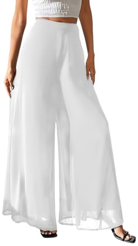 Damen Chiffon Palazzo Hose Locker Weites Bein Dehnbund Sommer Urlaub Leicht | Damen Chiffon Palazzohose mit hohem Dehnbund. Weites Bein, leicht & luftig. Ideal für Business, Strand, Alltag & Sommerurlaub