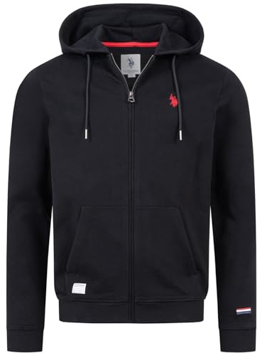 U.S. POLO ASSN. Herren Sweatjacke (S-XXL) - 100% Baumwolle mit Kapuze, Langarm P027 - Schwarz Rot Größe M - Gr.M