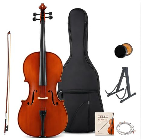 4/4 Full Size Cello, Metallic Black Silent Cello with Ebony Fittings, Solid Maple Body, Bow, Rosin, Padded Case