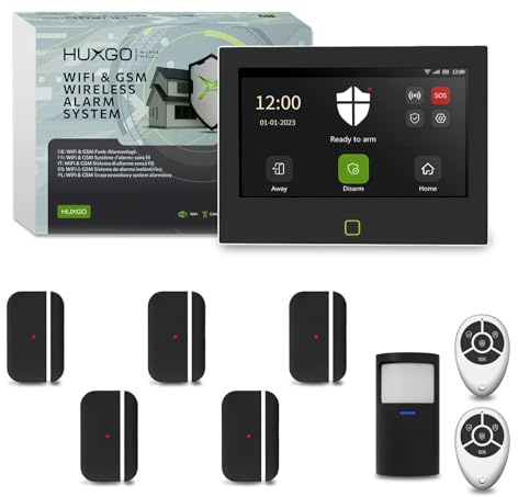 HUXGO Alarmanlage Haus & Wohnung WiFi + GSM 4G mit Tuya Smartlife App | kabelloses Alarmsystem HXA700 Black Edition mit schwarzen 1x PIR-Bewegungsmeldern, 5X Türsensoren | Smart Home Security