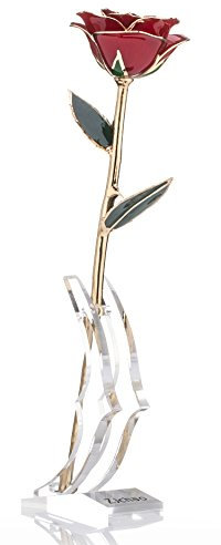 ZJchao 24-Karat Gold-Plated Everlasting Rose, a real rose that will always be open, suitable for wedding gifts, Valentine’s Day, Christmas and birthdays, 29 cm long, packaged in a gift box with a clear display stand red