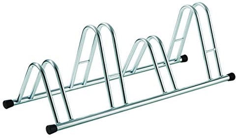 ANDRYS Rastrelliera Biciclette 4 Posti - Porta Bici da Terra per Interni ed Esterni - Posteggio Alto e Basso per Ruote da 6cm - Acciaio Zincato a Freddo (Argento)