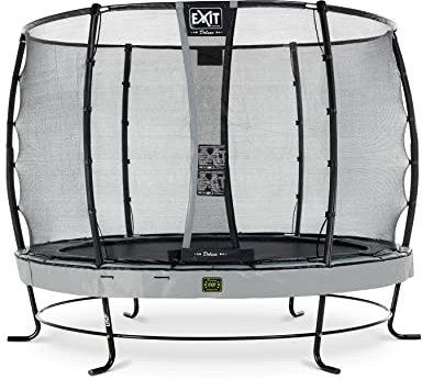 EXIT Toys Elegant Premium Rundes Trampolin - ø305cm - Mit Deluxe Sicherheitsnetz - Extra Starker und Stabiler Rahmen - Lange Federn - Rostfrei - Einfache Montage - Luxuriöse Ausführung - Grau