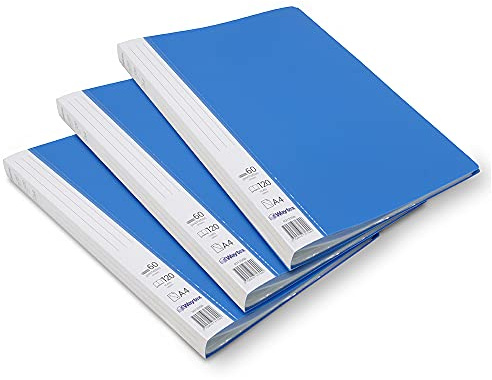 3A Lot de 3 Protèges Documents A4 120 Vues Premium en Polypropylène Opaque personnalisable - 60 Pochettes transparentes - Couverture Bleu