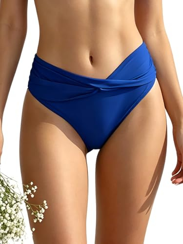SHEKINI Fondo Bikini per Donna Triangolo Classico Ruched Bikini Nuoto Tronchi Culotte Slip Costumi da Bagno Pantaloncini da Spiaggia (L, Blu Reale)