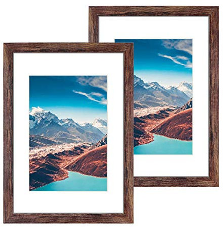 Q.Hou A3 Bilderrahmen Rustikal Braun Holz Muster 2er Set mit Matte, Passepartout für A4 Bild oder Zertifikat, Plexiglasfront für Wanddekoration (UK-QH-NPFA3-BR)