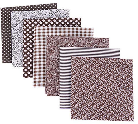 Egurs 7 Stück Verschiedene Designs Baumwollgewebe,Patchwork Stoffe,Baumwollstoff Meterware,Patchwork Stoffpaket Braun 50 * 50cm