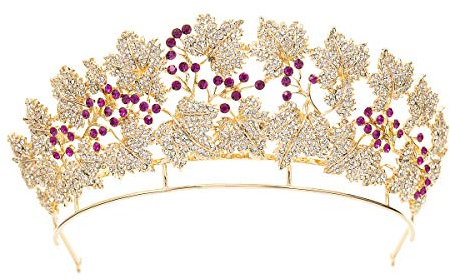 The Danish Royal Ruby Replica Tiara, Gold Leaves Tiaras Diadem for Wedding HG129 (Gold)