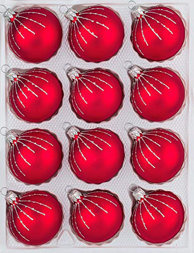 12 TLG. Glas-Weihnachtskugeln Set in Classic Rot Silber Regen - Christbaumkugeln - Weihnachtsschmuck-Christbaumschmuck