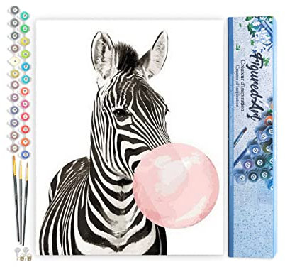 Figured'Art Peinture par Numéro Adulte Zèbre et Chewing gum - Activité Manuelle Kit de Loisir Créatif DIY Numéro d'Art Complet - 40x50cm sans châssis en bois