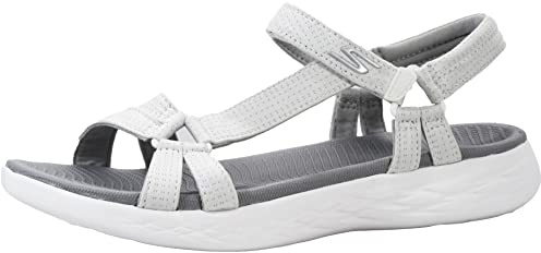 Skechers Women's On-The-go 600-Brilliancy Sport Sandal, White/Grey, 10 Wide