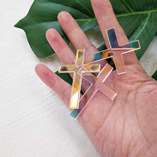 Kreuz Kuchendekoration, Acryl Kreuz Kuchen Charm Topper Kuchendekoration Acryl Taufe Kreuz Kuchen Charm Religiöse Feier (Regenbogen, 5,1 cm)