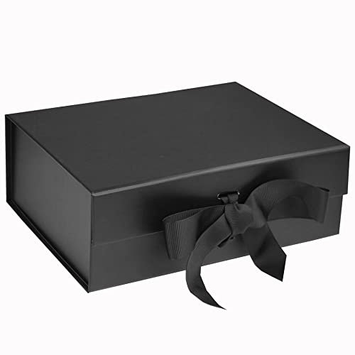 Schwarz Magnetische Geschenkboxen mit Deckel, 265x190x80 mm große Geschenkboxen für Geschenke, Luxus Box aus faltbarem Karton mit magnetischem Verschluss (1 Stück)