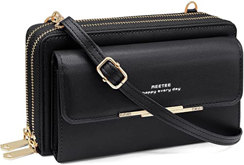 REETEE Handytasche Zum Umhängen Damen Handy Umhängetasche RFID Schutz Damen Geldbörse PU Leder Handy Geldbeutel mit 24 Kartenfächer Handy Schultertasche Reißverschluss Crossbody kleine Tasche