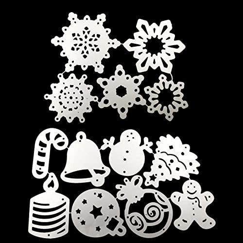 13 Stück Weihnachten Grußkarte Stanzschablone, Weihnachtsbaum Schneeflocke Stanzformen, Metall Prägeschablonen, Geeignet für Brief- und Grußkartendekoration(Silber)