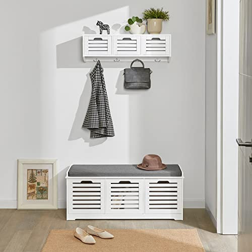 SoBuy Ensemble Porte-Manteau Mural avec Banc de Rangement à Chaussures Blanc, Meuble d'entrée FSR23-W+FHK19-W