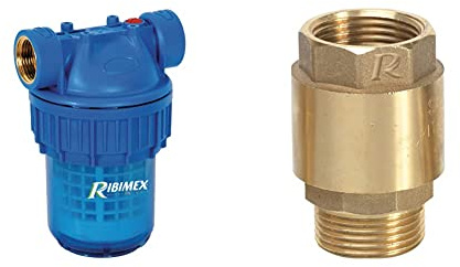 Ribiland 05420 - Filtre à Eau 5 Pouces - Corps Anti UV - Bleu & 02214 - Clapet Anti-Retour - En Laiton Or