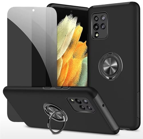 Dechyi Sichtschutz hülle für Samsung Galaxy A42 5G Schwarz Handyhülle mit Anti-Spähen aus gehärtetem Glas Displayschutzfolie mit Ringhalterung stoßfest, Kratzfest strapazierfähig Schutzhülle