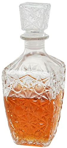 Glass Decanter Whisky Whiskey Cut Glass Decanter with Airtight Stopper for Brandy Scotch Bourbon Rum Wine Sherry Liquor Spirits Alcohol Carafe Bottle (Belly Shape 900ml)