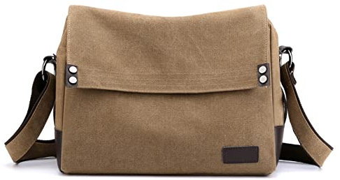 CORIOS Herren Umhängetaschen Canvas Schultertasche Laptoptasche für 13.3 Zoll Notebook Lehrertasche Groß Kuriertasche Schulterhandtasche für Schule Freizeit Reise Business Braun