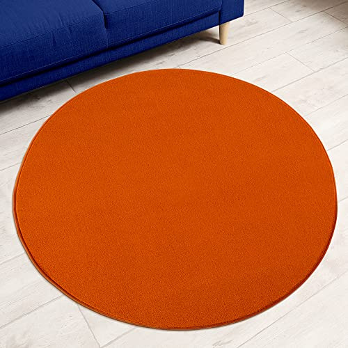 Impression Kurzflor-Wohnzimmerteppich - Schlichte Moderne Teppiche für Schlafzimmer, Büro, Flur, Küche, Kinderzimmer - Orange, 150 cm Rund