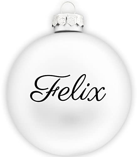 Coverlounge Christbaumkugel personaliert aus Glas | Weihnachtskugel mit Name| Ø 6cm oder 8cm in Weiß (Matt) | 20 Verschiedene Schriften