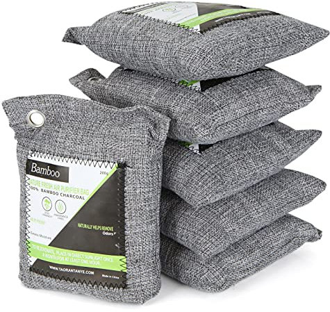 MIVIDE 6PCS 200G Activated Bamboo Charcoal Air Purifying Bag, Nature Fresh Air Purifier Bags, Odour Eliminator Absorber, Moisture Absorber, Room Deodoriser Air Freshener for Home, Car, Closet, Fridge