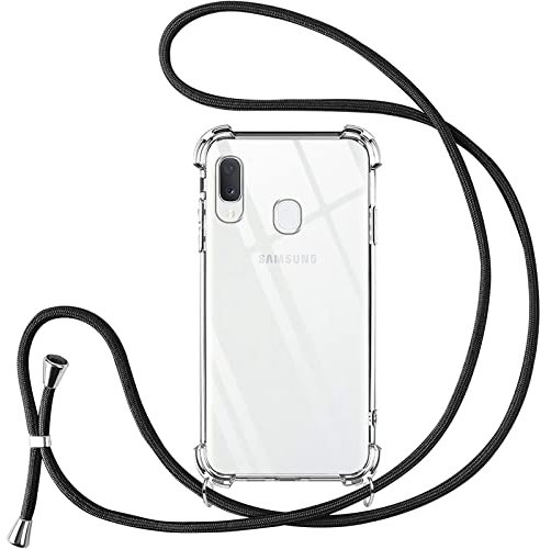 Vauki handyband für Samsung Galaxy A20E Hülle mit Band,Handyhülle mit Kette zum Umhängen Kordel Necklace Schutzhülle Transparent TPU Stoßfest Silikon Bumper Case für Samsung Galaxy A20E,Schwarz