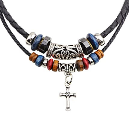 SCJJZ halskette herren,kette herren,lederband kette,fossil armband herren,fossil kette herren,Herren Lederhalskette, Herren Halskette Kreuz Persönlichkeit Anhänger Halskette