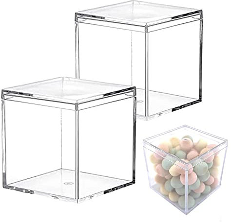 2 Pack Clear Acrylic Plastic Square Cube Small Acrylic Box with Lid Storage Mini Acrylic Boxes Square Display Box Organizer Containers for Candy Jewelry Display(10x10x10 cm)