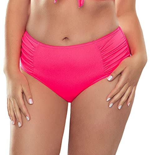 VIVISENCE 3002 Bas De Bikini Souple Unicolore Taille Haute Pièce du Set (Tops Convenants Disponibles)- Fabriqué en UE, Rose Fluo,44