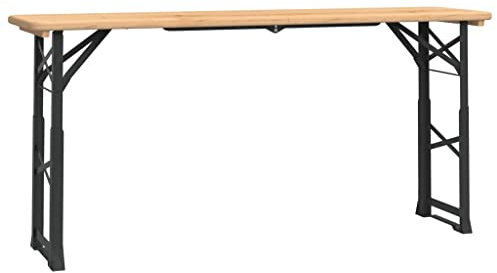 Makastle Bierzelttisch Stehtisch Höhenverstellbar Klappbar Biertisch Partytisch, Zusammenklappbar, Einfach zu verstauen und transportieren, 170x50x75/105 cm Massivholz Tanne