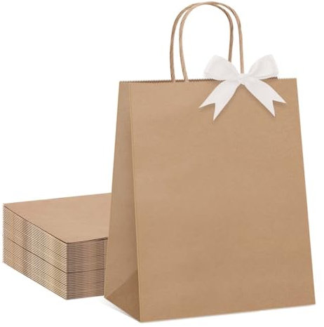 Switory Braun Papiertüten, 24 Stück Geschenktüten, Klein Partytüten mit Henkel, Kraft Einkaufstüten für Geburtstag, Hochzeit, Einzelhandel, Weihnachten, Ostern(21X15X8cm)