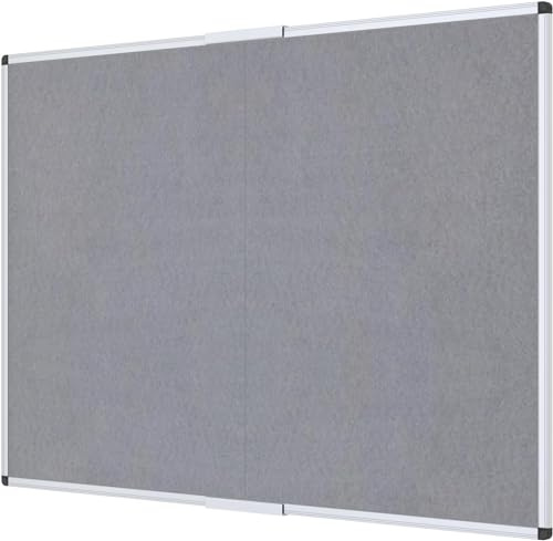 VIZ-PRO Large Fabric Bulletin Board, Notice Board Felt Grey, 180 X 120 cm | Foldable, Aluminium Frame, Pin Memo Board for Office, Home & School
