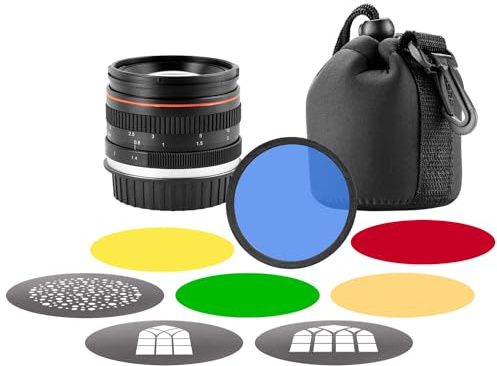 Westcott 50 mm f/1.4 Objektiv-Set für Zubehör für Lindsay Adler Optical Spot Kit – inklusive 3 Bonus-Gobos und kreativen Farbgelen | 50 mm F/1.4 Canon-EF-Objektiv für Westcott Optical Spot, 5 Farbgele, Objektivtasche, Gel-Ring-Clip