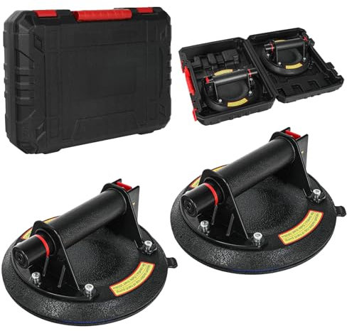 CKABELLY 2Pcs Suction Cups, 8Inch Heavy Duty Glass Lifter Cup Suckers Lifters Vacuum Hand-held Tile Lifting Pads Tools with Carrying Case for Granite & Window Replacement, Load Capacity 163kg/360bs