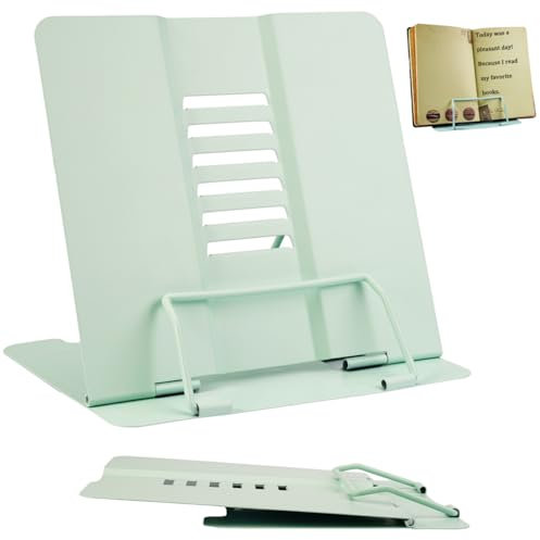Atril Lectura de Metal con 6 ángulos Ajustables, Atril Metálico para Libros, Soporte de Libros de Plegable, Multifuncional Soporte de Lectura para Lectura, Cocina, Estudiar, Oficina, Tableta (Verde)