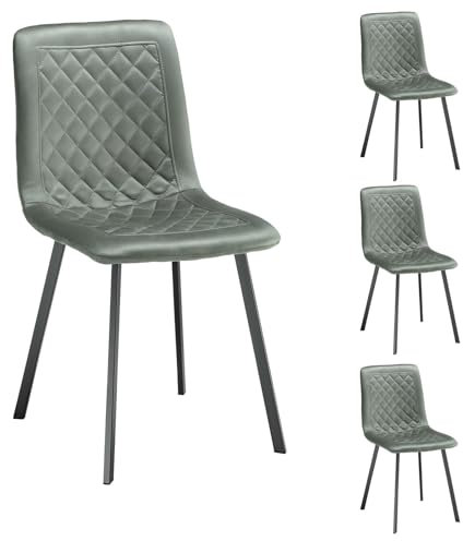 IDIMEX Esszimmerstuhl Terni im 4er-Set, Küchenstuhl aus strapazierfähigem Polyester mit Wabenmuster in grün, 4-Fuß-Stuhl mit Metallgestell in schwarz